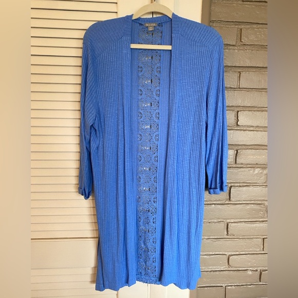 Falls Creek Sweaters - Falls Creek Powder Blue Crochet Open-Front Cardigan